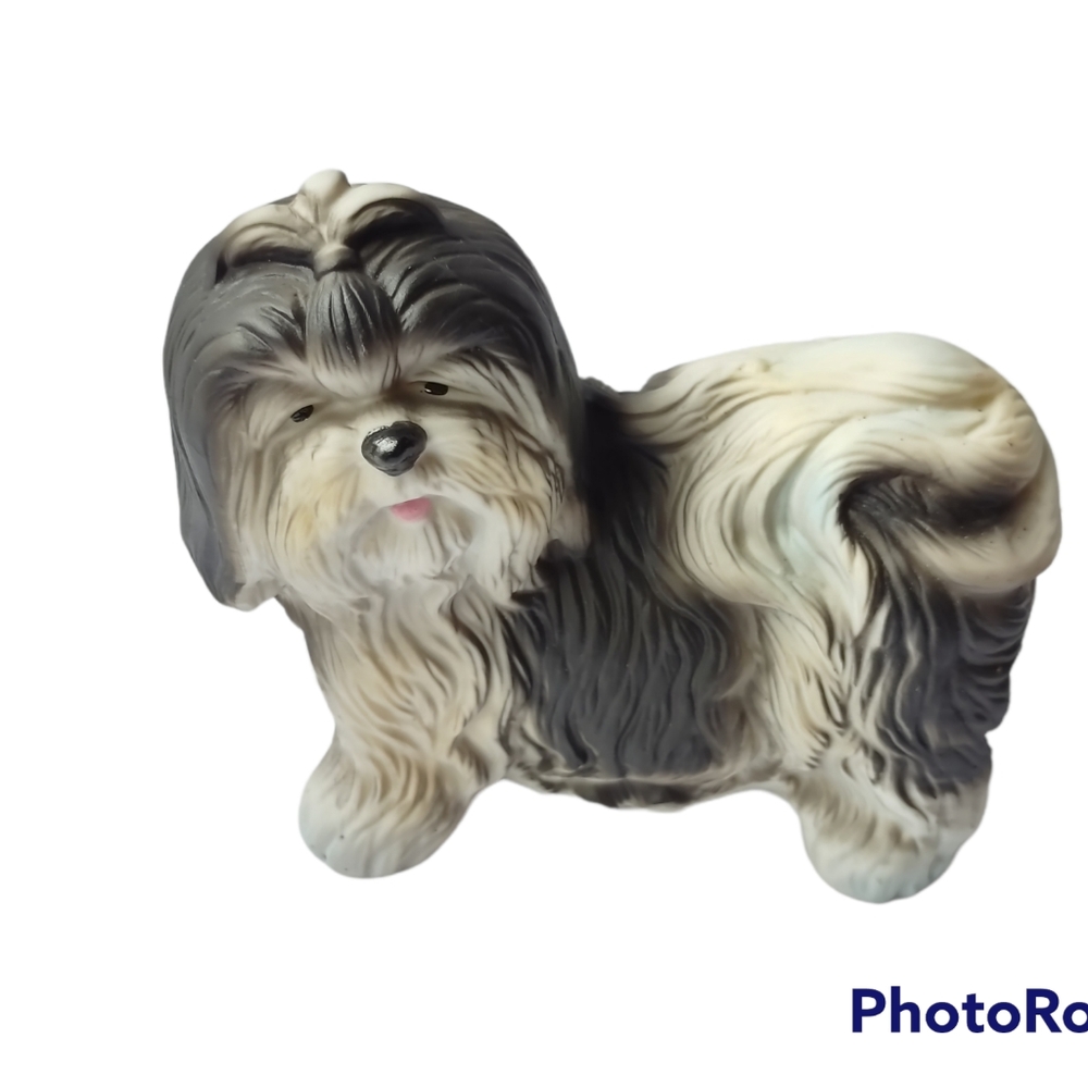 Vintage Aldon Fine Porcelain Bisque Shih Tzu Yorkie Dog Figurine Gray White 4"